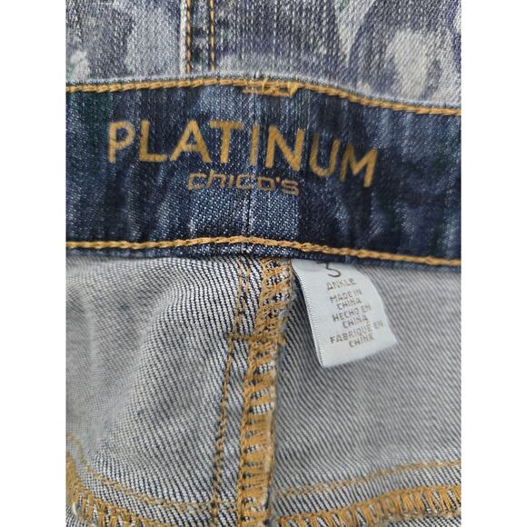 Chico's Platinum Floral Leaf Design Women's Denim Ankle Jeans 3 - L - Picture 5 of 7